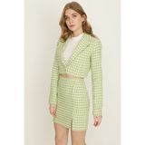 Select Moda Kadın Yeşil Kazayağı Desen Yırtmaçlı Mini Etek - 34