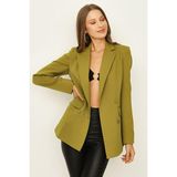 Select Moda Kadınlar İçin Select Moda Düğmeli Kruvaze Blazer Ceket %100 Polyester Modern ve Klasik Stil - 40 - Yeşil