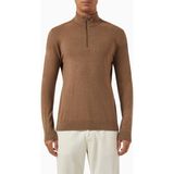 Selected Homme Pamuklu Yarım Fermuarlı Hırka, %100 Pima Pamuk - Kahverengi - 2XL