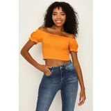 SelectModa Kadın Balon Kol Gipeli Crop Bluz Turuncu M