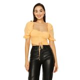 SelectModa Kadın Gipeli Balon Kollu Crop Bluz Kahverengi 44