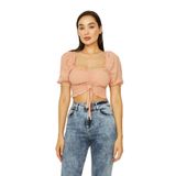 SelectModa Kadın Gipeli Balon Kollu Crop Bluz Turuncu 44