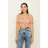 SelectModa Kadın Gipeli Balon Kollu Crop Bluz Turuncu 46