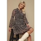 SelectModa Kadın Leopar Desenli Balon Kollu Şifon Elbise Kahverengi 38