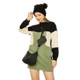 SelectModa Kadın Renk Bloklu Şardonlu Sweat Elbise Siyah L