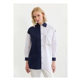 Selen Beyaz - Lacivert Kadın Taşlı Gömlek 26YSL8388