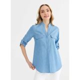 Selen Çizgili Bluz 26YSL8427, 42, 5003370217, Mavi, Kadın