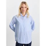 Selen Polo Yaka Çizgili Bluz, 40, 5003316103, Mavi, Kadın