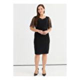 Selen Siyah Kadın V Simli Elbise 25YSL7645-BB
