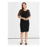 Selen V Yaka Simli Siyah Standart Kadın Elbise 25YSL7645-BB