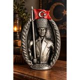 SELENCE STUDIO SELENCE Atatürk Büst Dekoratif Biblo – Gümüş El Yapımı Taş Tozu Heykel | 25 cm Özel Tasarım