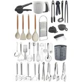 Selenica 34 Parça Mutfak Servis Seti; Bambu Silikon Kepçe Seti, Maşa Seti, Kaşıklık, Rende, Çırpıcı, Soyacak