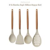 Selenica Silikon Bambu Saplı 4 Parça Mutfak Servis Seti Kaşık, Spatula, Kepçe, Kevgir