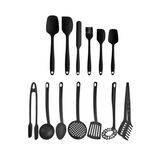 Selenica Siyah Silikon Spatula Seti-Siyah Teflon Kepçe Seti- Teflon Maşalar- Teflon Çırpıcı