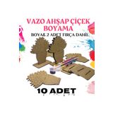 Self Power 10'lu Vazolu Çiçek Ahşap Oyuncak Aktivite Karne Hediyesi Yaz Okulu Etkinlik KREŞ Boyama seti dahil