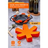 Self Power KALIN TAVA,TENCERE VE BORCAM KORUYUCU 6'LI SET ELYAF KEÇE TURUNCU