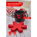 Self Power Kırmızı Kalın Tava,tencere Ve Borcam Koruyucu 12 Li Set Elyaf Keçe