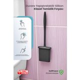 Self Power Siyah Renk Silikon Duvara Yapışan Bükülebilir Pratik Silikon Wc Klozet ve Tuvalet Fırçası