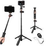 Selfie çubuğu masa tripodu, K&F CONCEPT MS11 cep telefonu tripodu, 60 cm selfie çubuğu, uzaktan kumandalı, akıllı telefon için tripod, iPhone/Samsung/DJI Osmo Action/Insta 360 X5/X4/X3 ile uyumlu mini