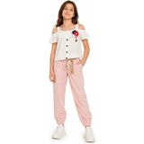 Selfie Kids Kız Çocuk Askılı Çiçekli Omuz Detaylı Bluz Pantolon Pudra Renk ikili Takım - 11 - 12 Yaş