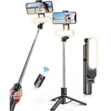 Selfie Stick Tripod Işıklı Uzatılabilir Özçekim Çubuğu, Çıkarılabilir Kablosuz Uzaktan Seyahat Görüntülü Telefon Tripod Standı Işıklı Cep Telefonu Montaj Tutacağı iPhone Akıllı Telefon Android ile