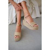 selin shoes Aruna Hasır Bilek Ayarlanabilir Toka Detay Dolgu Topuk Kadın Sandalet