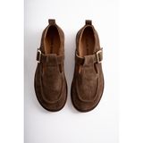 Selin Shoes Cassiel Hakiki Deri Gold Ayarlanabilir Toka Detaylı Kadın Loafer- Kahve Süet - Kahverengi Süet