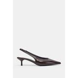 Selin Shoes Kisel Kısa ve Ince Topuk Bilek Lastik Detay Kadın Topuklu Ayakkabı- Kahve Rugan - Kahverengi - Rugana - Kahverengi