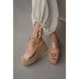 selin shoes Marbella Şeffaf Çift Bant Detay Hasır Dolgu Topuk Kadın Terlik