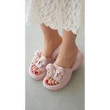 selin shoes Norel Kelebek Aksesuar Kalın Topuk Kadın Terlik- PUDRA