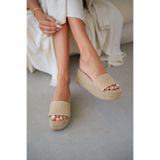 selin shoes Selene Hasır Tek Bant Detay Dolgu Topuk Kadın Terlik