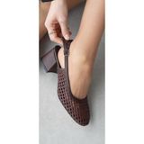 Selin Shoes Serelia Örgü Detay Bilek Ayarlanabilir Toka Kalın Topuk Kadın Topuklu Ayakkabı- Kahverengi