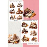 Selis Craft Sonbahar Kedi ve Kitaplar Temalı Parlak Sticker Seti 01-02 Ajanda Planlayıcı Bullet Journal Için Uygundur - Renkli - 10,5 x 15 cm