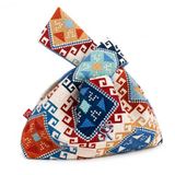 SellHubX El Yapımı Japon Düğüm Bilek Çantası, Astarlı Kumaş Kadın El Çantası, 22 × 16 cm, Sınırlı Üretim (Çok Renkli etnik klim)