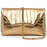 Sellini Clutch Kroko Desenli Zincir Askılı Omuz Çanta - Altın