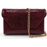 Sellini Clutch Kroko Desenli Zincir Askılı Omuz Çanta - Bordo