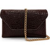 Sellini Clutch Kroko Desenli Zincir Askılı Omuz Çanta - Kahve
