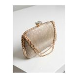 selma demir Simli Kumaş Gold Zincir Askılı Portföy Model Clutch Kadın Çanta