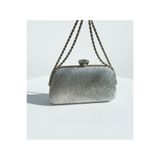 selma demir Simli Kumaş Gümüş Zincir Askılı Portföy Model Clutch Kadın Çanta
