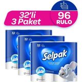 Selpak 3 Katlı Tuvalet Kağıdı 96 Rulo 32'li Paket Ekstra Yumuşak Ve Dayanıklı - Beyaz