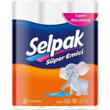 Selpak Kağıt Havlu 12 Rulo Ultra Emici 2 Katlı Dayanıklı Kağıt Ev ve Endüstriyel Kullanım