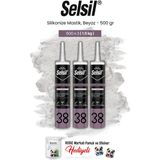 Selsil 3'lü Silikonize Mastik, 500 Gr, Beyaz ve Rosie Pamuk - Şeffaf