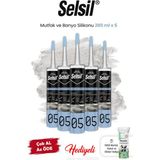 Selsil 5 Adet Mutfak ve Banyo Silikonu 280 ml ve Rosie - Şeffaf - 240 ml