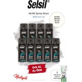Selsil Akrilik Sprey Boya 400 ml x 9 Mat Beyaz ve Rosie - Şeffaf