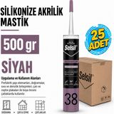 Selsil Arge Toptan Silikonize Akrilik Mastik Siyah 500 gr 25 Adet