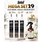 Selsil Genel Amaçlı Şeffaf Silikon 3'lü Set + Rosie 250 ml Sprey Koku Hediye - yok - Tekli