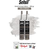 Selsil Genel Amaçlı Silikon 280 Gr, 2 Adet ve Rosie Pamuk - Şeffaf - 240 ml