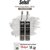 Selsil Genel Amaçlı Silikon 280 Gr, 2 Adet ve Rosie Pamuk - Şeffaf - 240 ml