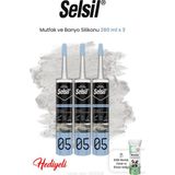 Selsil Mutfak ve Banyo Silikonu 3 x 280 ml ve Rosie - Şeffaf - 240 ml