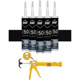 Selsil Poliüretan Mastik Siyah 280 Ml. - 5 Adet + Alüminyum Silikon Tabancası